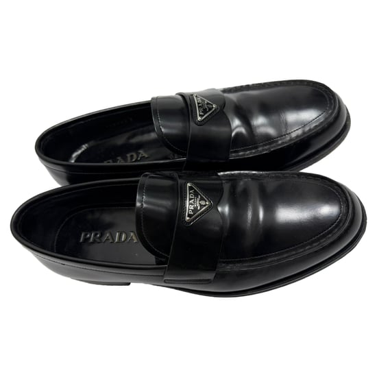 Prada Loafers med Logotypplakett och Borstade Färger i Svart Kalvskinn - Image 4