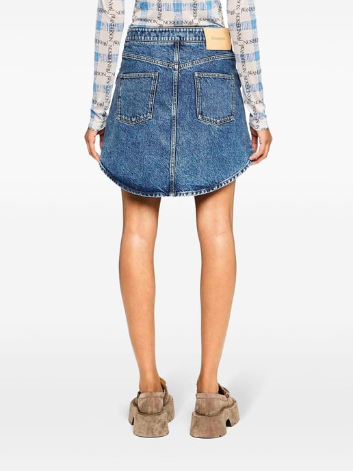 Curved Patch Pockets Mini Denim Skirt - Image 3