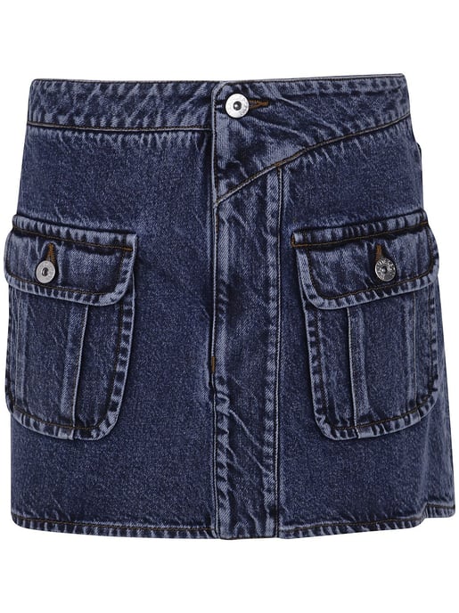 Curved Patch Pockets Mini Denim Skirt - Image 4