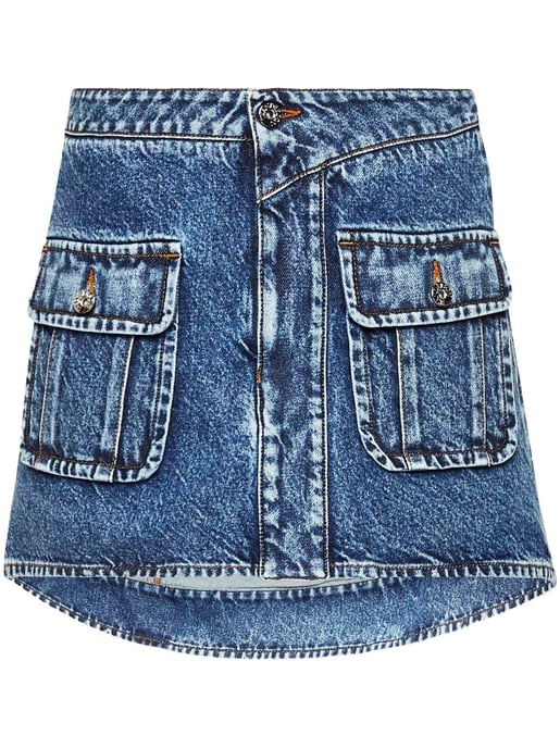 Curved Patch Pockets Mini Denim Skirt - Image 5