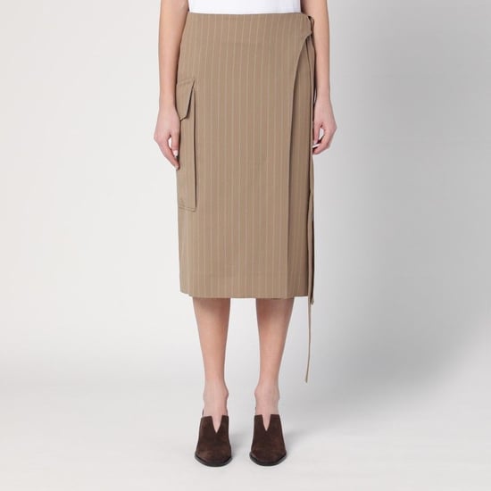 Sand-coloured Pinstriped Wrap Skirt - Image 1