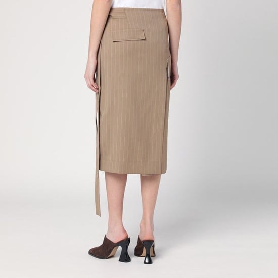 Sand-coloured Pinstriped Wrap Skirt - Image 2