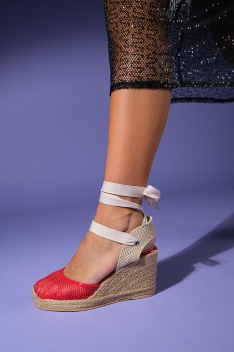 Lions Mesh Leather Wedge Espadrilles Sandal (Women) - Image 3