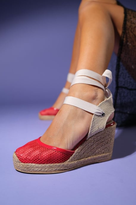 Lions Mesh Leather Wedge Espadrilles Sandal (Women) - Image 4