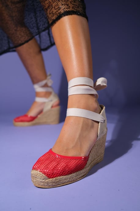 Lions Mesh Leather Wedge Espadrilles Sandal (Women) - Image 5