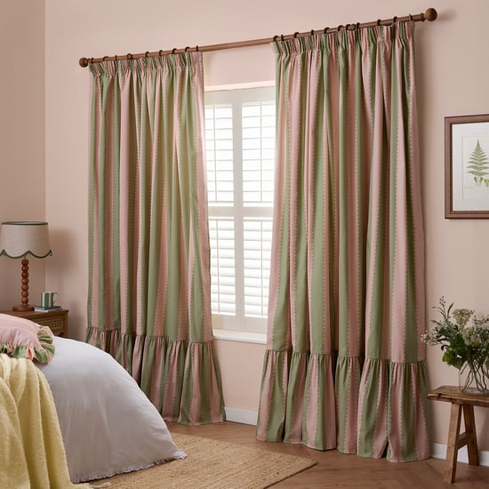 Wylder Birdie Stripe Fully Lined Ruffle Pencil Pleat Curtain Pair - Image 2
