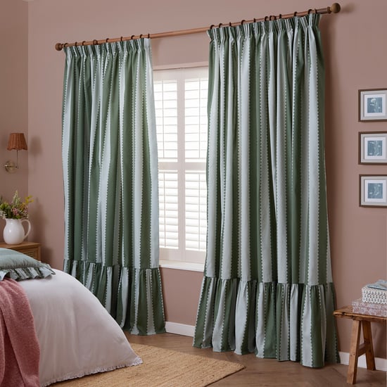 Wylder Birdie Stripe Fully Lined Ruffle Pencil Pleat Curtain Pair - Image 2