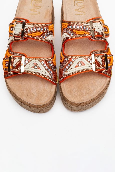 Bobby Beaded Straw Platform Slide Sandaal - Image 3