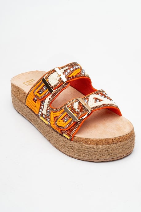 Bobby Beaded Straw Platform Slide Sandaal - Image 4