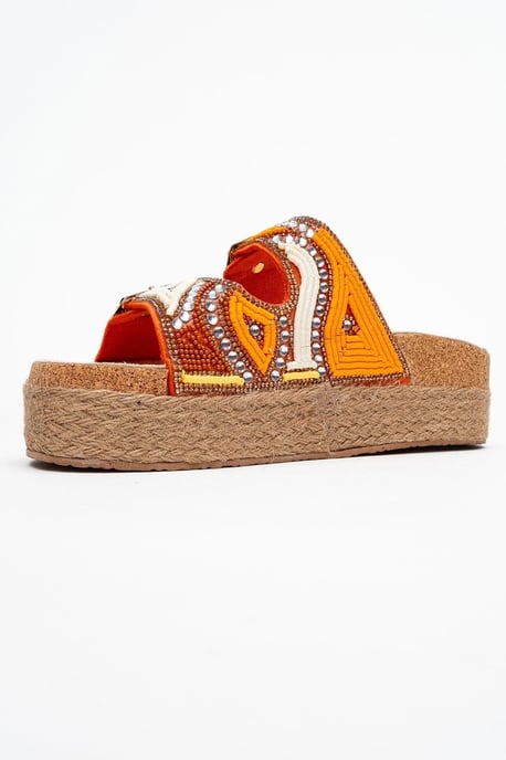 Bobby Beaded Straw Platform Slide Sandaal - Image 5