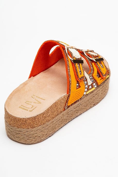 Bobby Beaded Straw Platform Slide Sandaal - Image 6