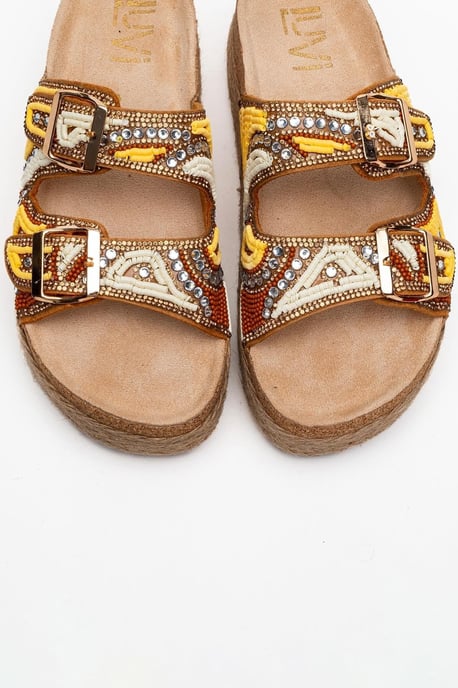 Bobby Beaded Straw Platform Slide Sandaal - Image 2
