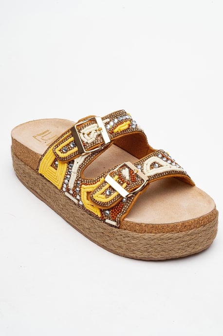 Bobby Beaded Straw Platform Slide Sandaal - Image 3