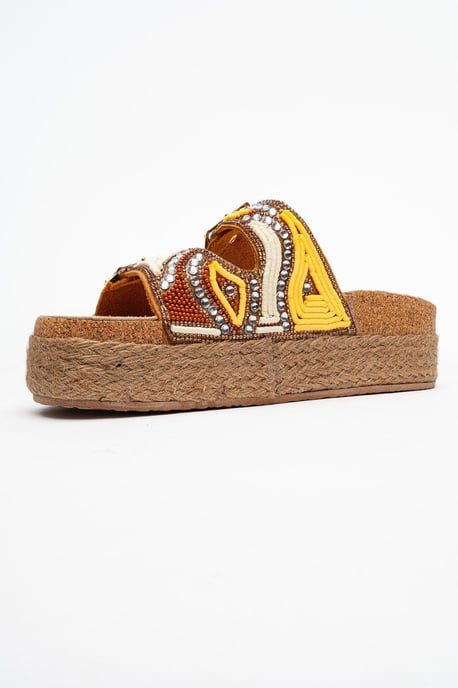 Bobby Beaded Straw Platform Slide Sandaal - Image 4