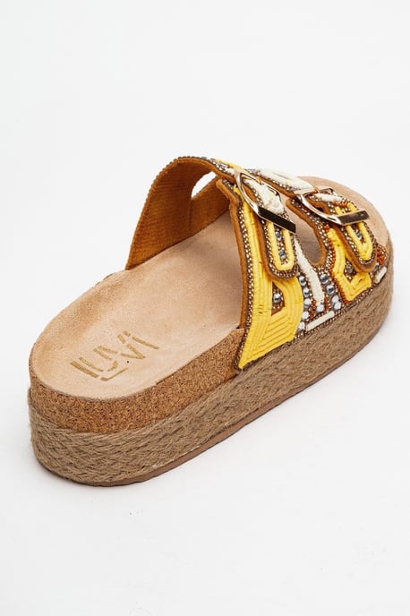 Bobby Beaded Straw Platform Slide Sandaal - Image 5