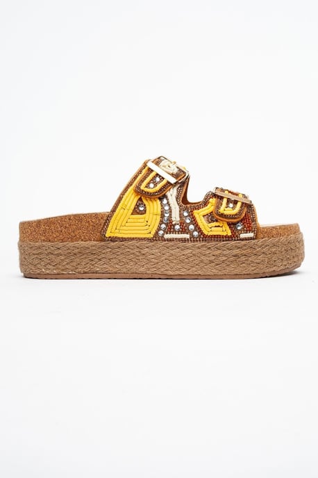 Bobby Beaded Straw Platform Slide Sandaal - Image 6