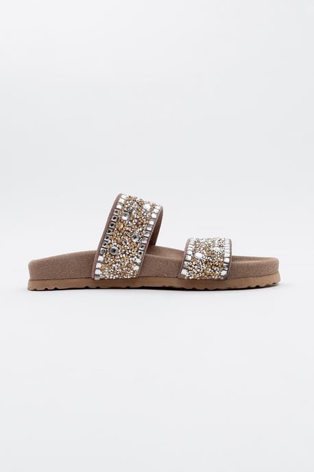 Jamie Leer Double Riem Slide Sandaal with Stones - Image 2