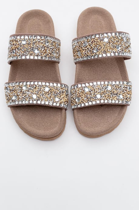 Jamie Leer Double Riem Slide Sandaal with Stones - Image 3