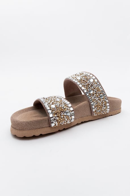 Jamie Leer Double Riem Slide Sandaal with Stones - Image 4
