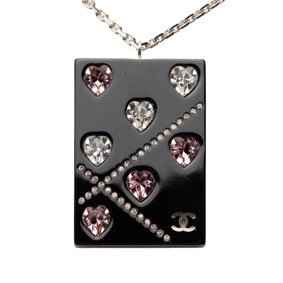 Pre-owned Resin Rhinestone Hearts Pendant Necklace - Image 2