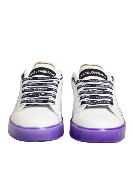 Dolce & Gabbana Vita Lila Läder Låg Top Sneaker Skor - Image 3