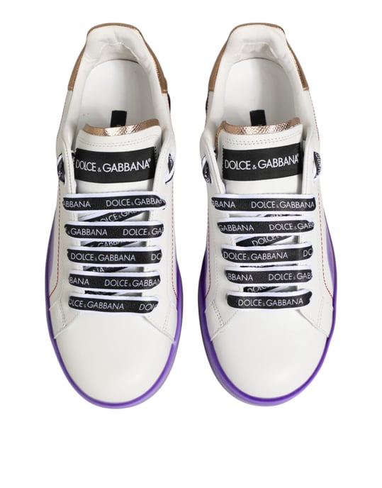 Dolce & Gabbana Vita Lila Läder Låg Top Sneaker Skor - Image 4