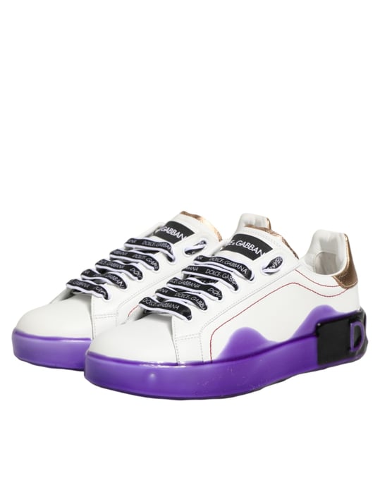Dolce & Gabbana Vita Lila Läder Låg Top Sneaker Skor - Image 5