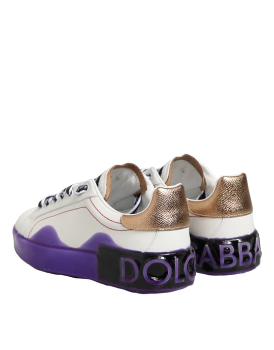 Dolce & Gabbana Vita Lila Läder Låg Top Sneaker Skor - Image 6