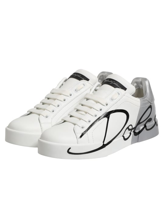 Dolce & Gabbana Witte Grijze Lage Leer Sneakerschoenen - Image 5