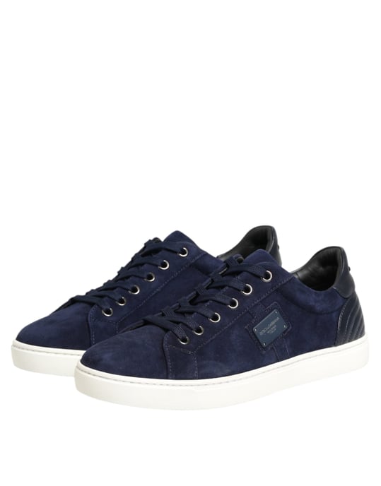 Dolce & Gabbana Blue Leather Suede Low Top Sneakers Shoes - Image 5