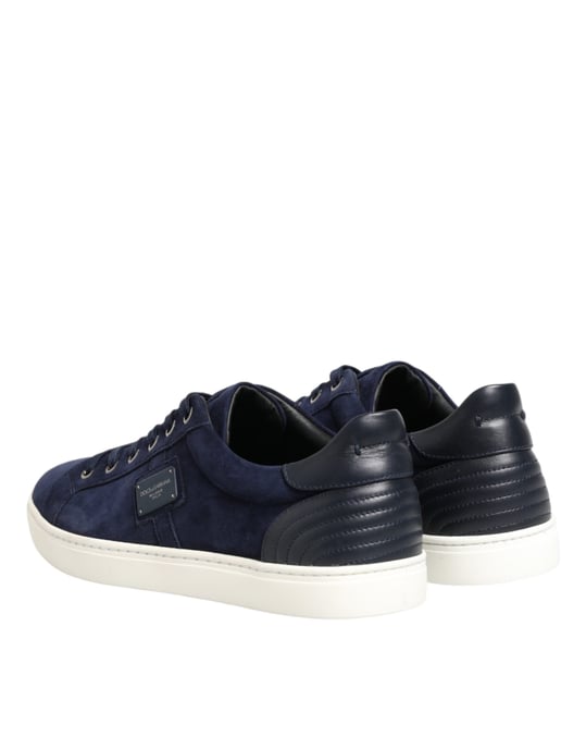 Dolce & Gabbana Blue Leather Suede Low Top Sneakers Shoes - Image 6