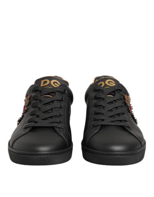 Dolce & Gabbana Zwarte Leren Hart Versierde Sneakerschoenen - Image 2