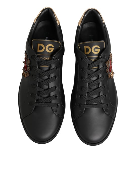 Dolce & Gabbana Zwarte Leren Hart Versierde Sneakerschoenen - Image 3