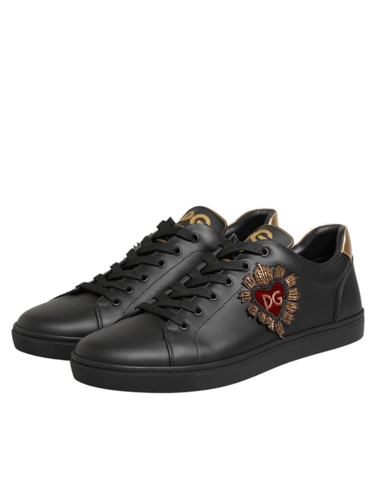 Dolce & Gabbana Zwarte Leren Hart Versierde Sneakerschoenen - Image 4