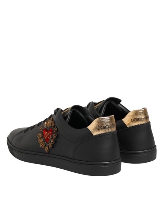 Dolce & Gabbana Zwarte Leren Hart Versierde Sneakerschoenen - Image 5