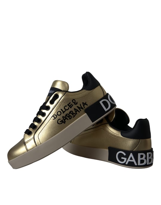 Dolce & Gabbana Gouden Portofino Kalfskleren Sneakers Dames Schoenen - Image 1