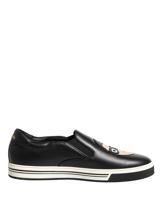 Dolce & Gabbana Zwarte Leren Signature Figures Sneakers Schoenen - Image 1