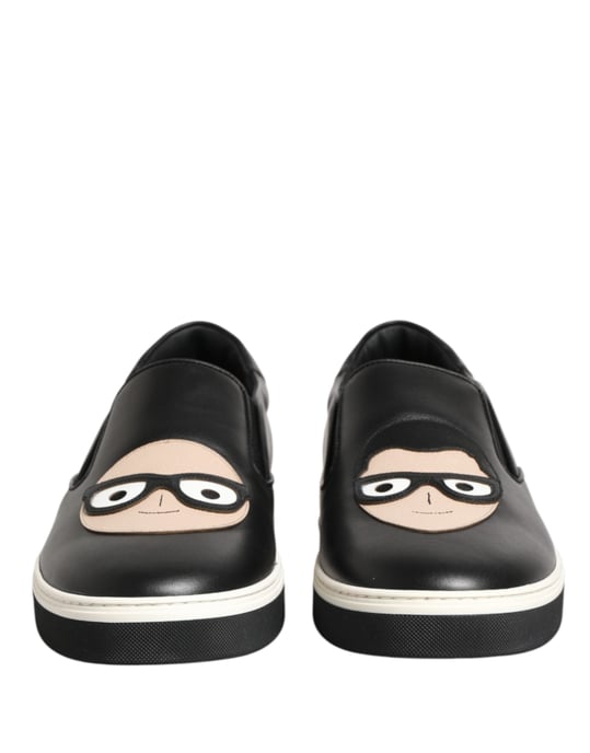 Dolce & Gabbana Zwarte Leren Signature Figures Sneakers Schoenen - Image 3