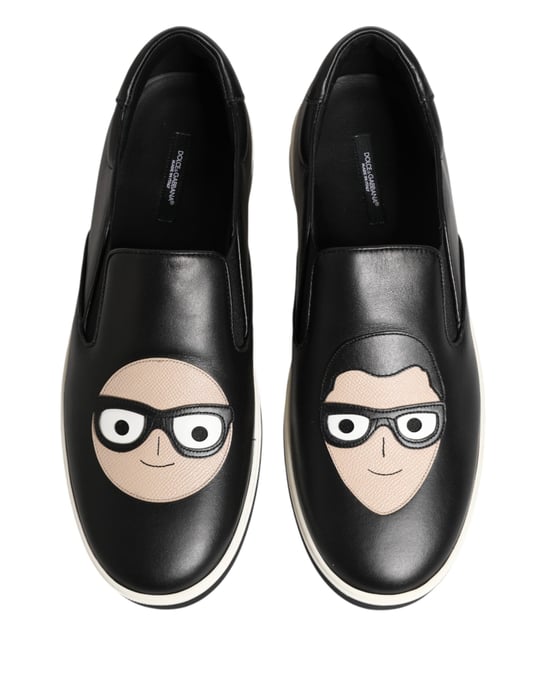 Dolce & Gabbana Zwarte Leren Signature Figures Sneakers Schoenen - Image 4