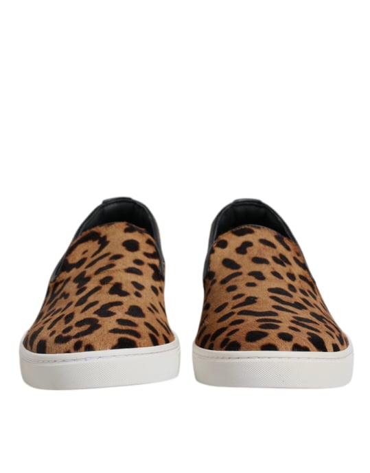 Dolce & Gabbana Bruine Kalfsleren Bont Luipaard Sneakers Schoenen - Image 2