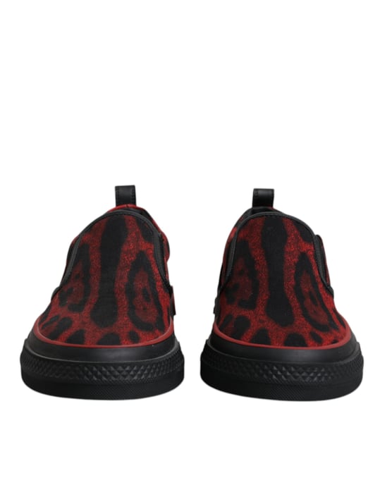 Dolce & Gabbana Rode Zwarte Luipaard Katoenen Lage Sneakers Voor Mannen - Image 2