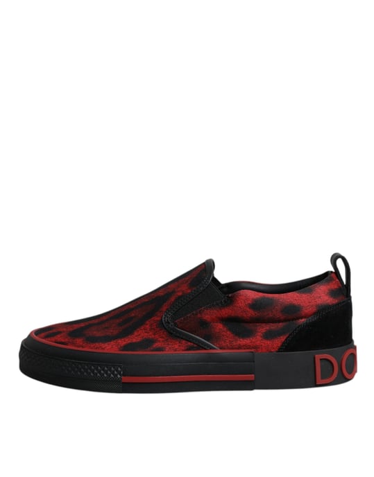 Dolce & Gabbana Rode Zwarte Luipaard Katoenen Lage Sneakers Voor Mannen - Image 6