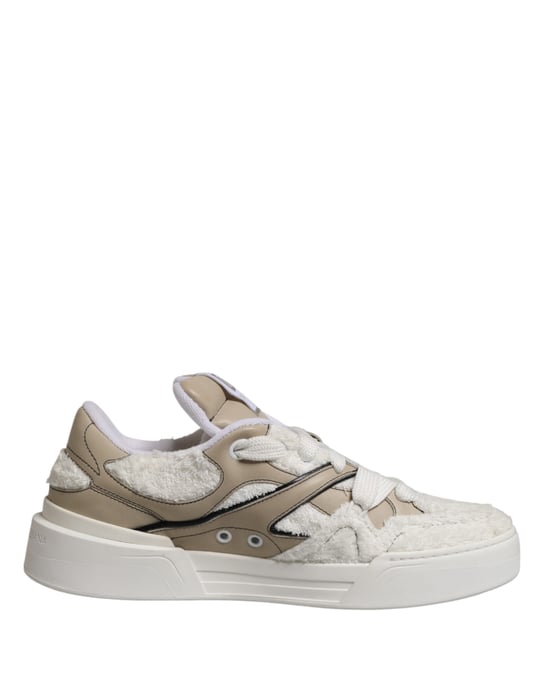 Dolce & Gabbana Witte Beige Nep-Shearling Lage Sneakers Schoenen - Image 2