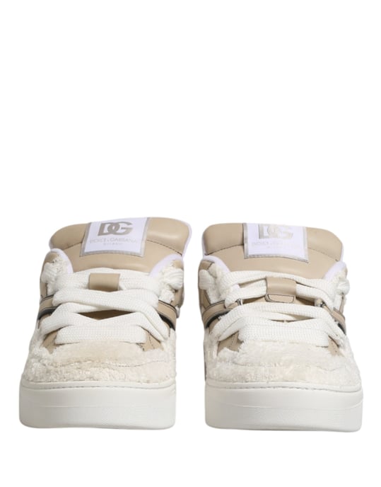 Dolce & Gabbana Witte Beige Nep-Shearling Lage Sneakers Schoenen - Image 3