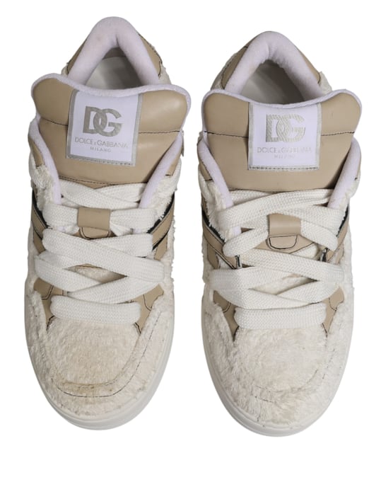 Dolce & Gabbana Witte Beige Nep-Shearling Lage Sneakers Schoenen - Image 4