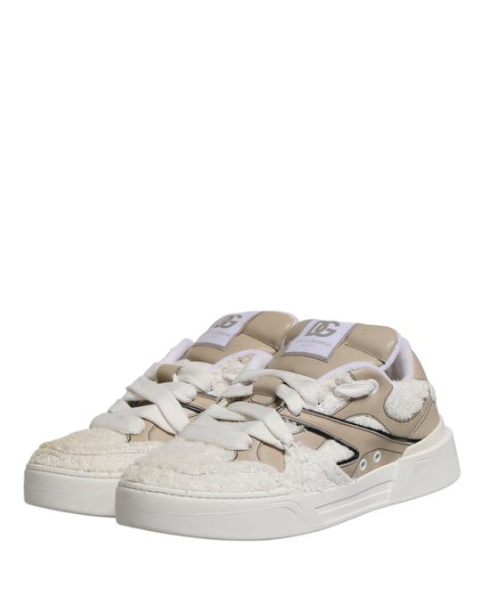 Dolce & Gabbana Witte Beige Nep-Shearling Lage Sneakers Schoenen - Image 5