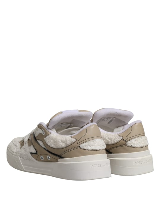 Dolce & Gabbana Witte Beige Nep-Shearling Lage Sneakers Schoenen - Image 6