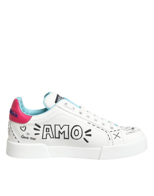 Dolce & Gabbana Witte Leren Graffiti Lage Sneakerschoenen - Image 2