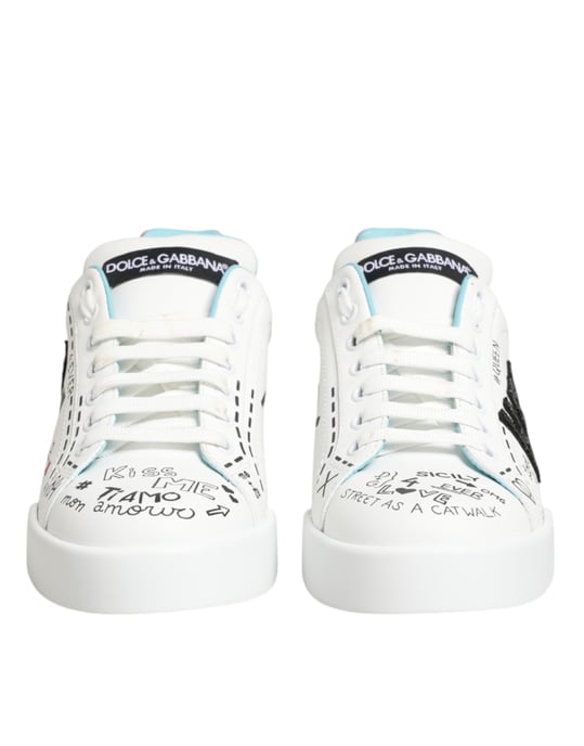 Dolce & Gabbana Witte Leren Graffiti Lage Sneakerschoenen - Image 3