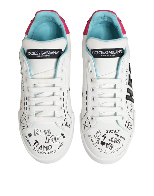 Dolce & Gabbana Witte Leren Graffiti Lage Sneakerschoenen - Image 4